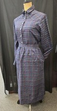 Vintage Jones New York Blouse Skirt Set Blue Tattersall Plaid Sz 12 with POCKETS