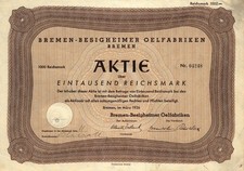 Besigheimer Oilfabrik – akcje ponad 1000 RM – BREMA, w marcu 1936