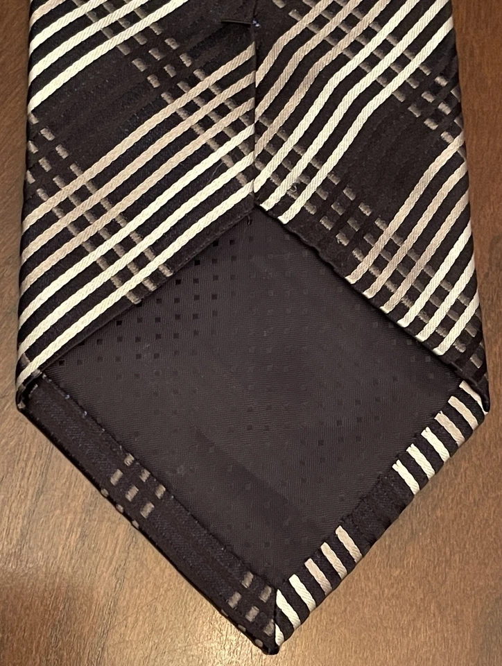 Corbata Adolfo hecha a mano negra azul 100 % seda para hombre hecha en China Foto 2 de 4