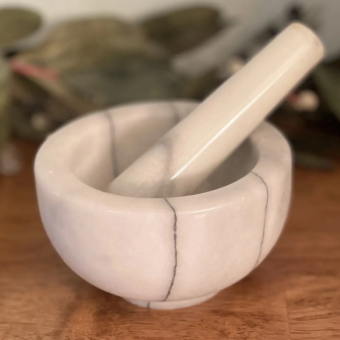Vintage White Marble Footed Mortar & Pestle Set Herb Spice Grinder