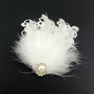 White Ostrich and Curly Feather Bridal Hair Clip & Brooch 