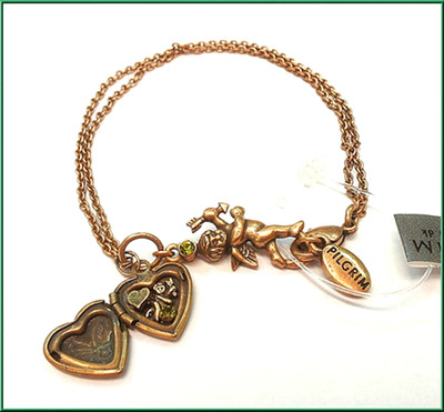 NEU PILGRIM VERGOLDET KETTE ARMBAND KRISTALLE ENGEL CHARM HERZ OFFEN MEDAILLON 