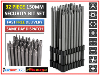 32 Stck. 150 mm extra lange Reichweite Torx Sicherheits-Bit-Set manipulationssicher Schraubendreher #0715