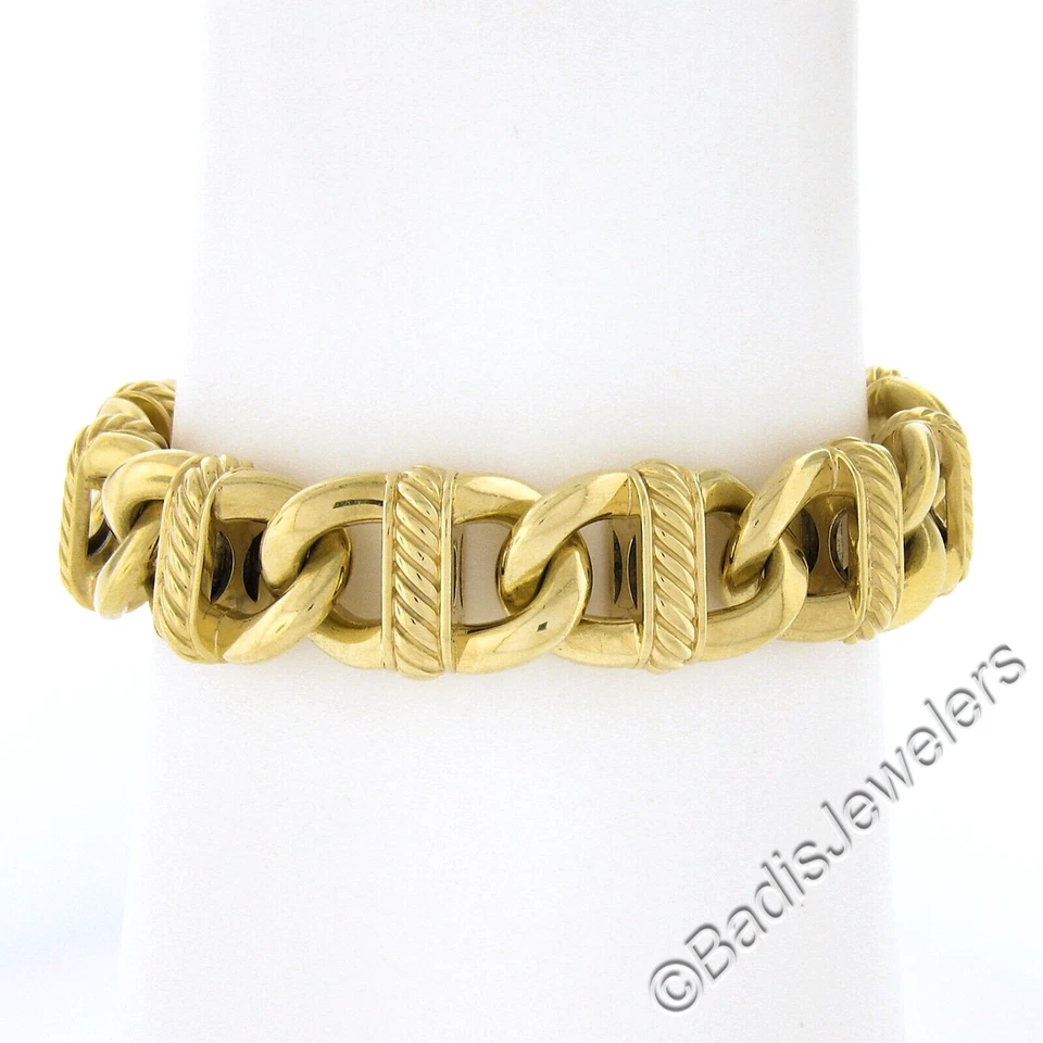 Brazalete David Yurman Oro 18K 6.5" Ancho Abierto Cable Eslabón Cadena con Alambre Retorcido Foto 2 de 4