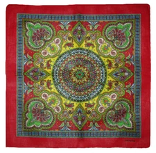 22"x22" Ornate Paisley Mosaic Multi Color Red Border Bandana 