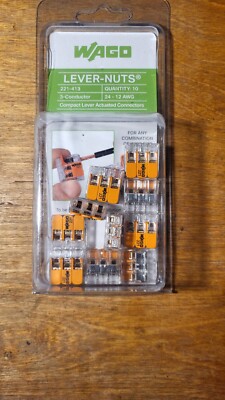 Wago 221-413 Lever-Nuts 3 Conductor Compact Connectors 10 PK #60338741