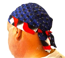 Skull Cap Biker Head Wrap Doo Rag 100 Percent Cotton American Flag Black Fade