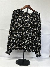 a.n.a Womans Top Size XL Black Floral Long Sleeve Round Neck Blouse