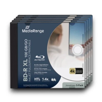 5 MediaRange BD-R XL Extra Grande Blu Ray HTL 100 GB 4x Imprimible Disco en Blanco MR520