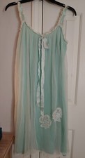 Vintage 50s 60's Gotham Green Sheer Overlay Nylon Chiffon Babydoll Nightgown S