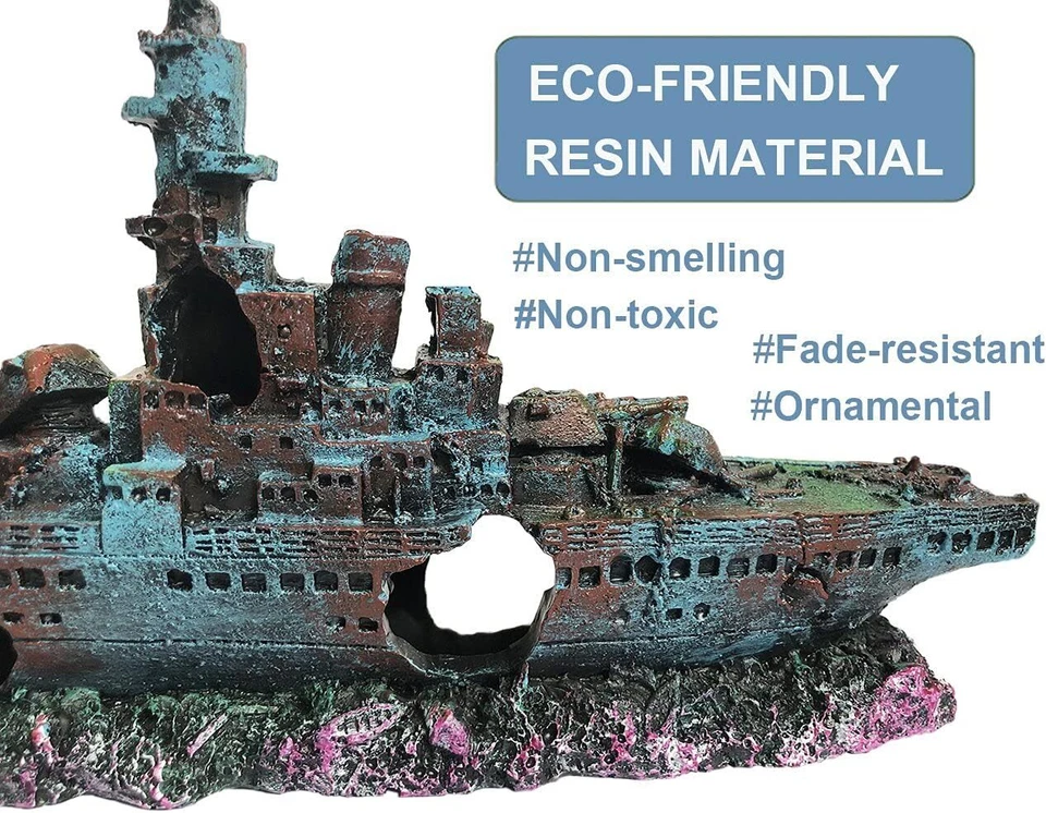 Decoraciones de naufragios de acuario adornos para peceras - material de resina barco hundido Foto 3 de 4