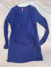Ruby Ribbon Tunic Dress Mini Blue Wrap Long Sleeve Blouson Sheath Bodycon Fitted