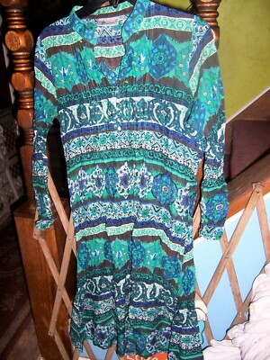 WESTSIDE Turquoise Geo Designed Cotton l/s V-Neck Dress - SIZE LARGE | eBay