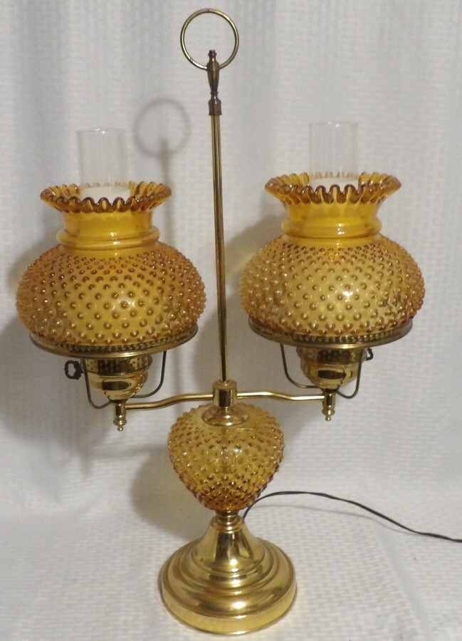 DOUBLE ELECTRIFIED STUDENT LAMP GOLD HOBNAIL SHADES eNotary