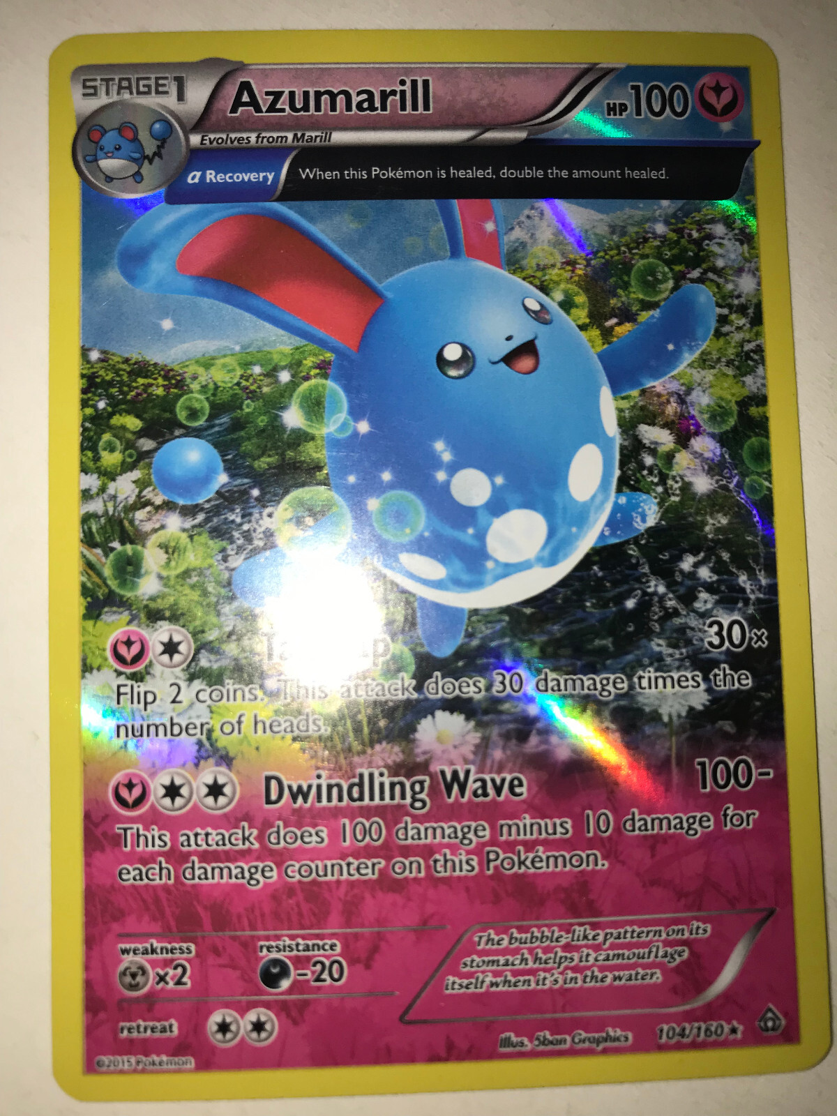 Azumarill 104/160 Reverse Holo Rare XY Primal Clash Pokémon Card