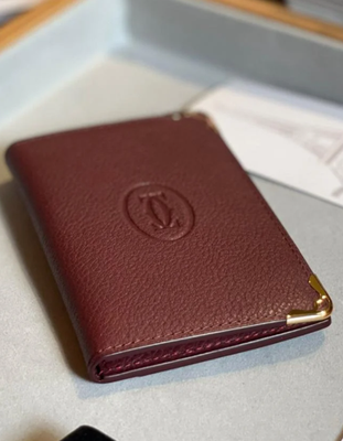 Cartier Burgundy Leather Card Holder – Must de Cartier Wallet