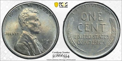 1943-S Lincoln Wheat Penny 1C PCGS MS66 - Toned