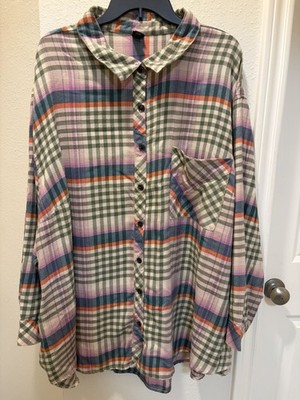 Women's Long Sleeve Plaid Flannel Wild Fable Woman Size 4X with side pockets 