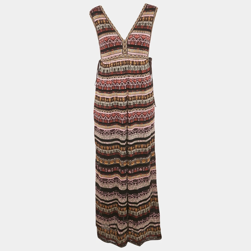 M Missoni BlackPurple Stripe Lurex Knit Sleeveless Maxi Dress S