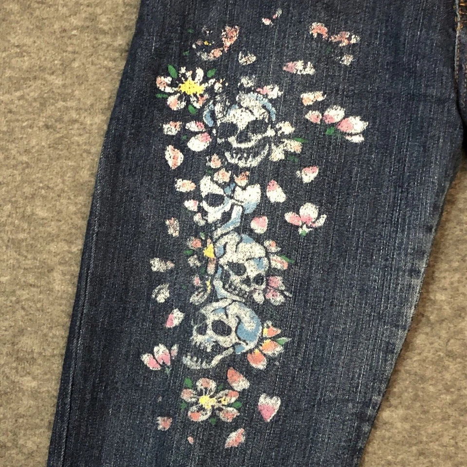 Ed Hardy Jeans Womens 11/12 Tattoo Boot Y2K Skull Flowers Cobra Snake Dark Blue - Image 2 of 4