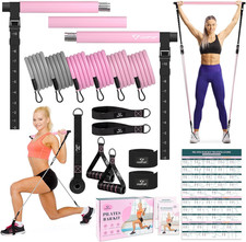 Pilates Bar Kit with Resistance Bands, Multifunctional Yoga Pilates Bar with Hea