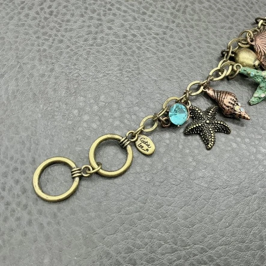Pulsera Cookie Lee concha marina estrella de mar encanto mujer palanca cristal tono dorado 7" Foto 3 de 4