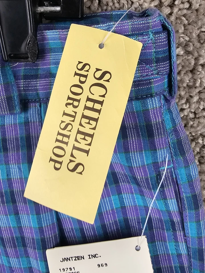 VTG Jantzen Golf Purple Blue Azure Check Shorts NWT Scheels Sports Men's Size 36 - Image 4 of 4