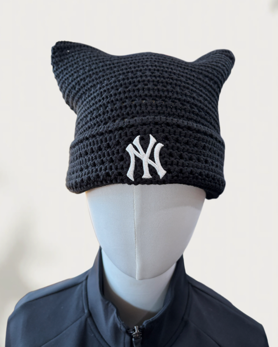 MLB Korea Summer Crochet Meow Cat Beanie Hat NY Yankness Casual