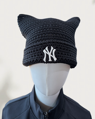 MLB Korea Summer Crochet Meow Cat Beanie Hat NY Yankness Casual