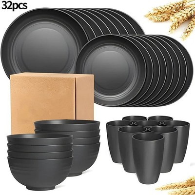 16/32pcs Tableware Set, Plates, Bowls Cups For Home Family Camping Picnic Party
