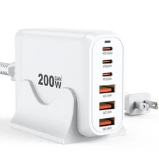 200W USB C Charger Dock, 6-Port GaN III Hub for MacBook iPad iPhone Galaxy