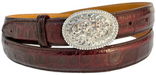Engraved Sterling .925 Oval Belt Buckle Sz 38 Genuine Alligator James Reid