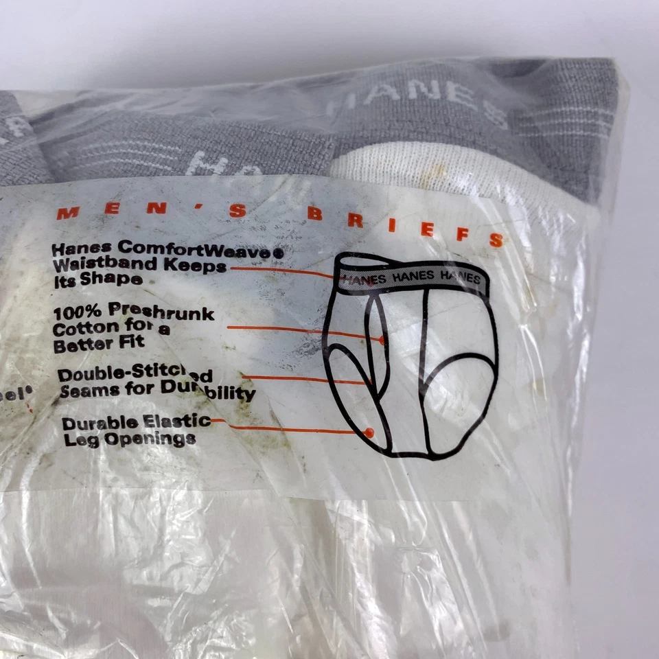 VTG Hanes Briefs 6 pr Value Pack Sz 40 White New Gray Waistband 100% Cotton 2003 - Image 4 of 4