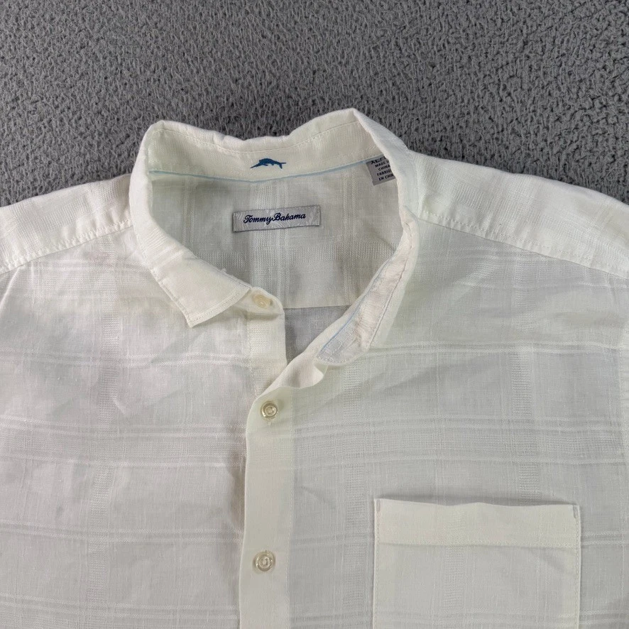 Tommy Bahama Button Down Shirt Mens XL White Linen Blend Textured Long Sleeve