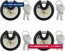 4 Pack 70mm Black Keyed Alike Disc Padlock with Rubber Bumper, Stainless Steel H