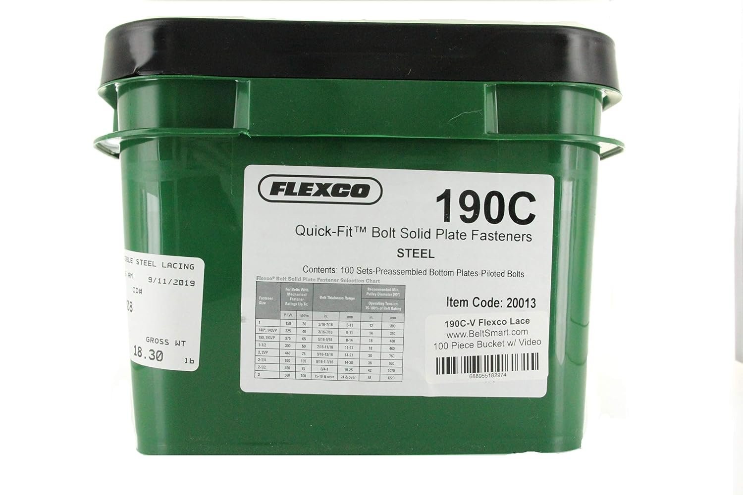 Genuine Flexco 190C Pail of 100 Sets Style 190 Quick Fit Bolt Solid Plate Fasten