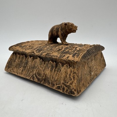 Unusual Vintage Trinket Box With A Bear On A Redwood Tree   For Small Jewels  