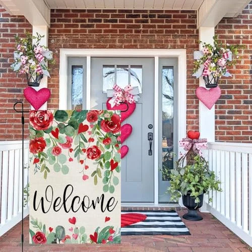 Valentines Day Floral Garden Flag 12x18 Inch Double Sided for Outside Welcome - Picture 2 of 7