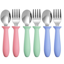 6 Pieces Toddler Utensils Forks and Spoons,Kids Silverware Set with Plastic Hand
