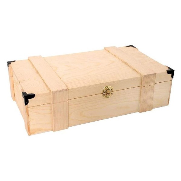 Weinbox Mit BeschläGen 2 Flaschen Holz Weinkiste Box Holzbox Deckel Holzlkiste-image