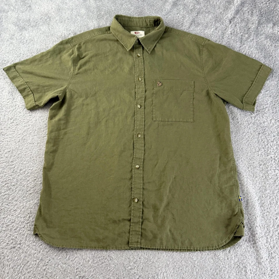 Fjallraven Ovik Travel Shirt Mens XL Green Short Sleeve Hemp Blend Outdoor - Image 2 of 4