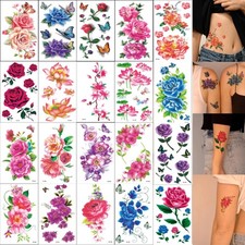 20 Sheets Large Flower Temporary Tattoos Stickers,Colored Lotus Plum blossom ...
