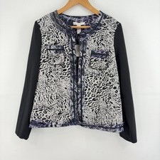 Chicos Animal Print Jacket Black Purple Leopard Paisley Open Front Chic Eclectic