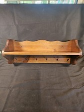 Vintage Rustic Country Wood Primitive Handmade Wall Shelf With 6 Pegs