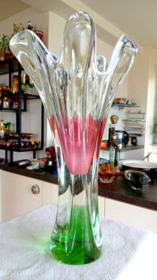 XL Große schwere Glas Vase - CHRIBSKA by Josef Hospodka - Höhe 35 cm - 2,4 kg