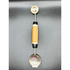 Vintage Melon Baller Ice Cream Scoop Fruit Berry Double Sided Wood Handle 8"