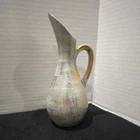 Stangl Gold & Pale Blue Ceramic Pitcher 4056 Trenton NJ Glossy Pottery Handle