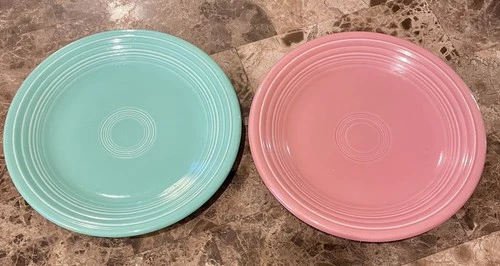 2 Vintage Fiesta Sandwich/Salad/Dessert Plates 7” Diameter Sea Green & Rose