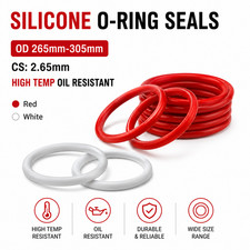 Silicone O-Ring Seals OD 265mm-305mm 2.65mm High Temp Oil Resistant Red/White
