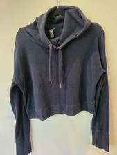 Sweaty Betty Escape Luxe Cropped Fleece Hoodie Navy Blue Sz M Chic Athleisure